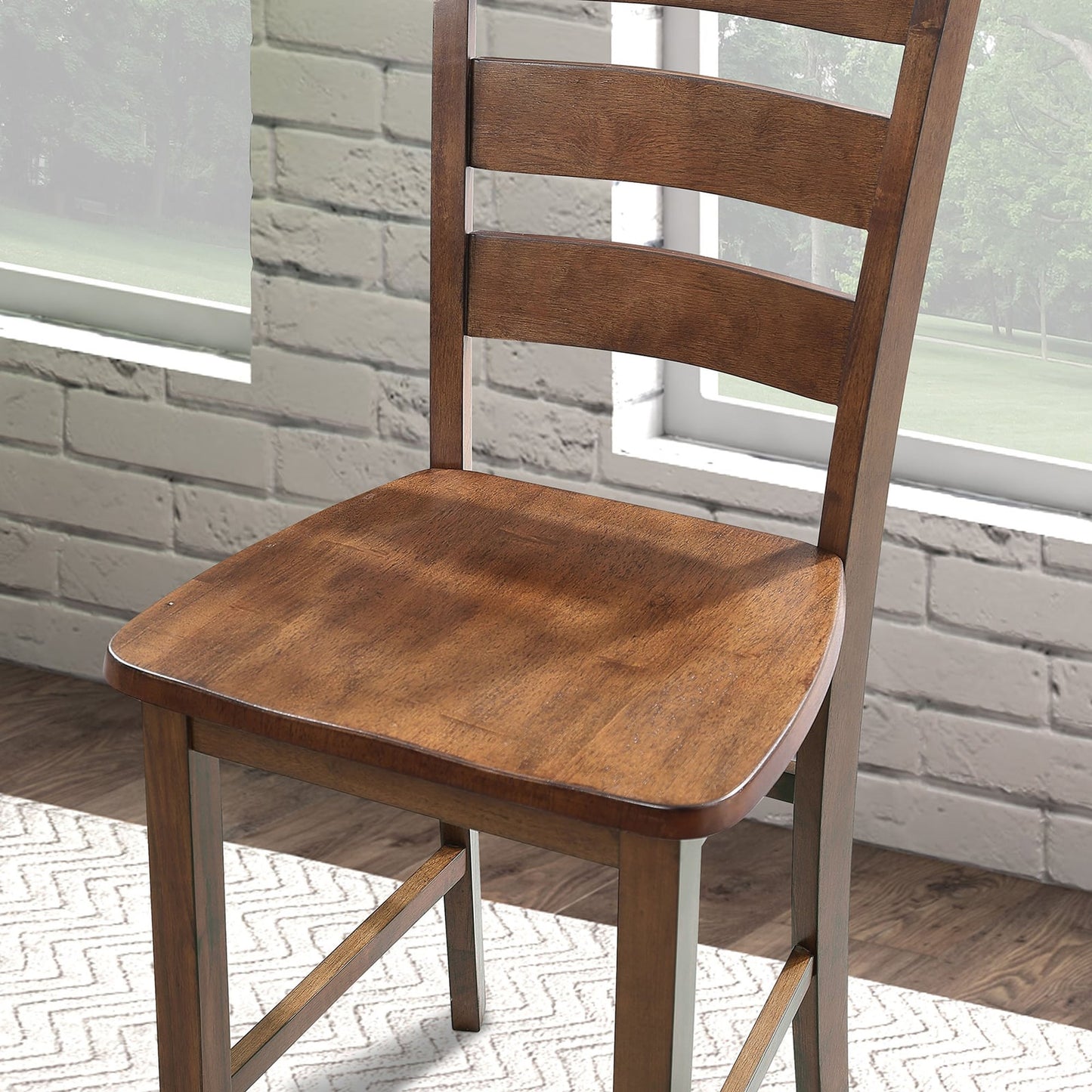 36“W x 36”D x 36“H Modern Solid Rubberwood 5 Piece Counter Height Dining Table Set with Slat Back Chairs