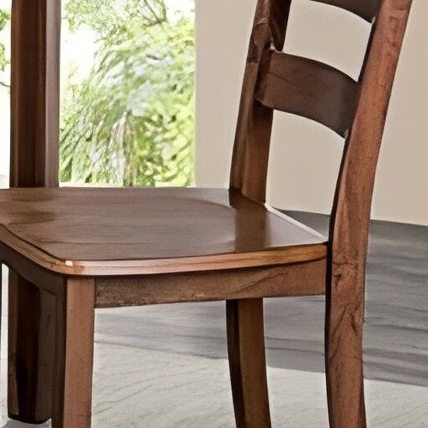36“W x 36”D x 30“H Modern Walnut Solid Rubberwood and Wood Veneer 5 Piece Dining Table Set with Slat Back Chairs