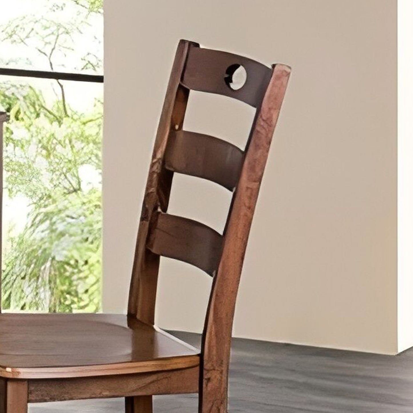 36“W x 36”D x 30“H Modern Walnut Solid Rubberwood and Wood Veneer 5 Piece Dining Table Set with Slat Back Chairs