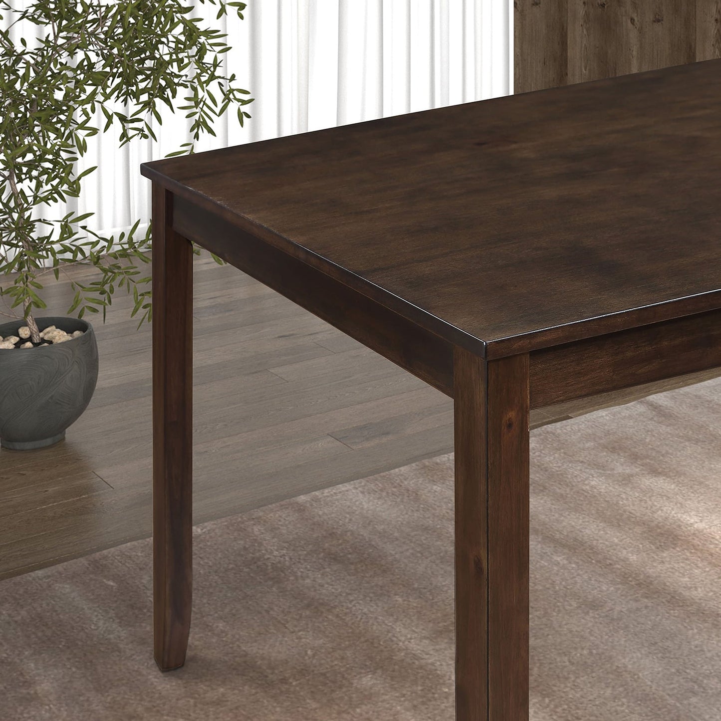 48"W x 36"D x 30"H Modern 5 Piece Solid Rubberwood Dining Table Set with Diamond Shaped Back Detail Chairs