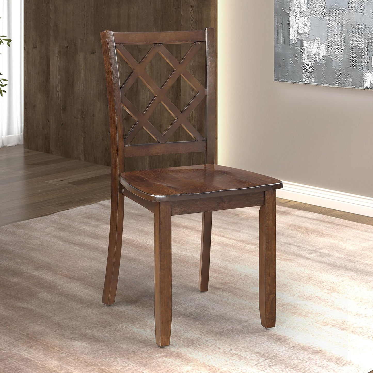 48"W x 36"D x 30"H Modern 5 Piece Solid Rubberwood Dining Table Set with Diamond Shaped Back Detail Chairs