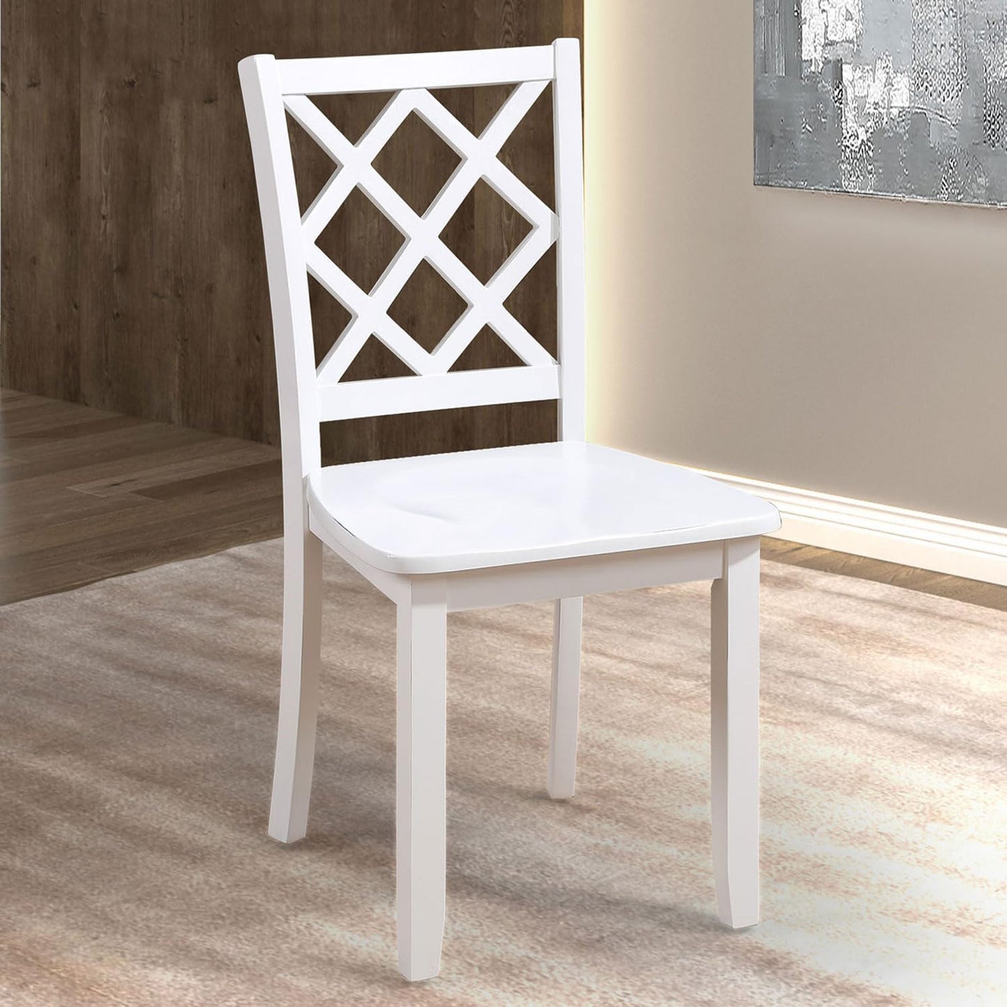 48"W Modern White 5 Pc Dining Table Set with Diamond Back Chairs