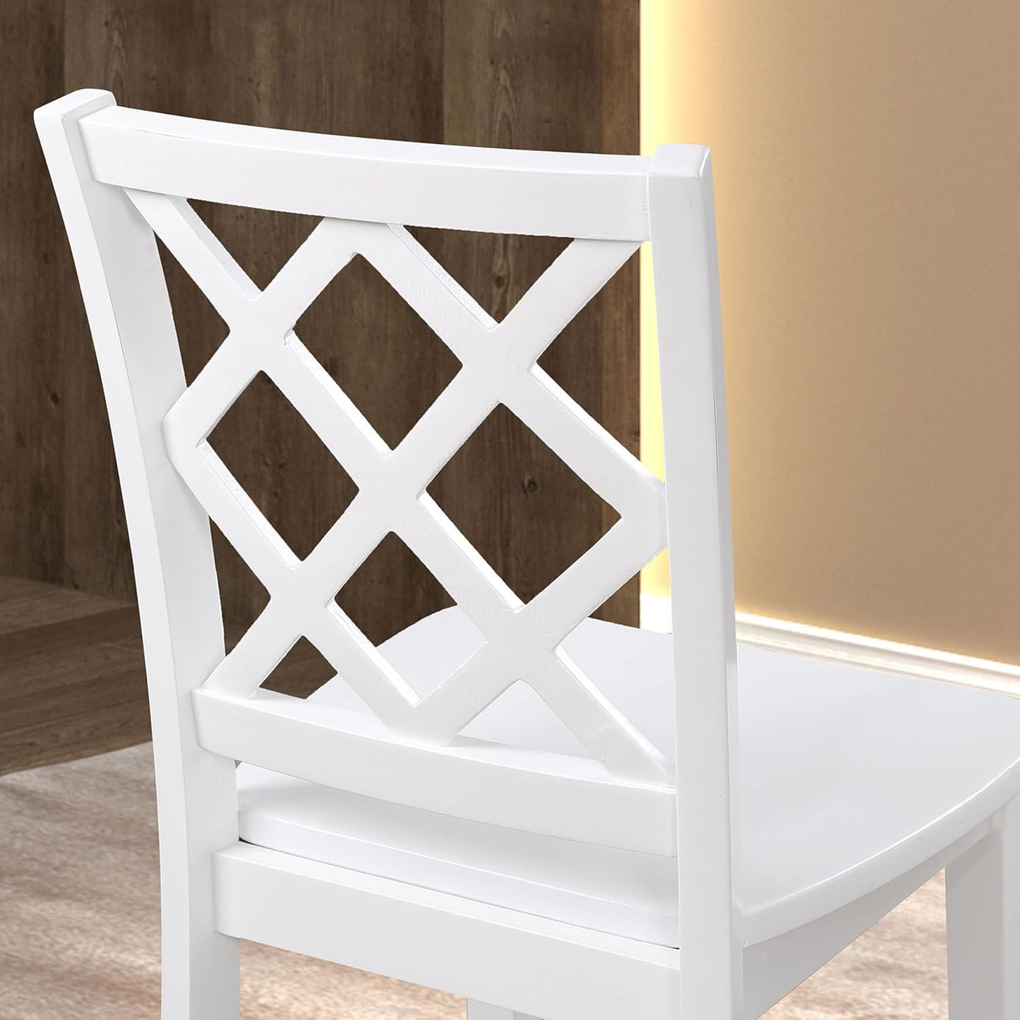48"W Modern White 5 Pc Dining Table Set with Diamond Back Chairs