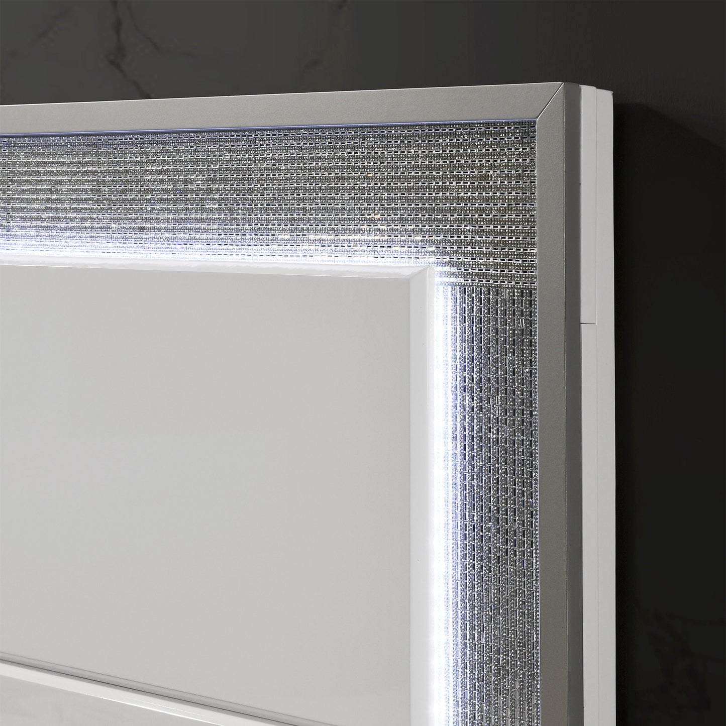 79.5" Contemporary White King Bed with LED Headboard and Rhinestone Trim