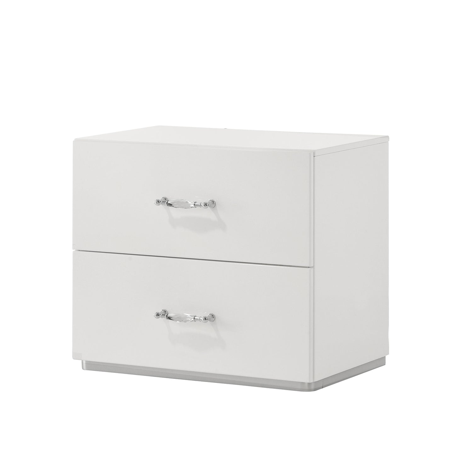 25.5" Contemporary White Nightstand with Rhinestone Accents and High-Gloss UV Finish