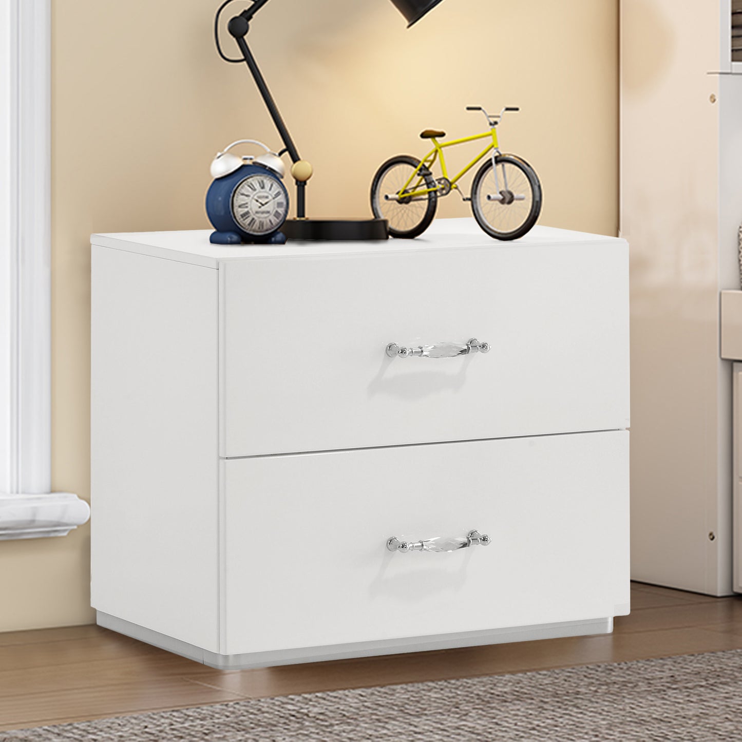 25.5" Contemporary White Nightstand with Rhinestone Accents and High-Gloss UV Finish