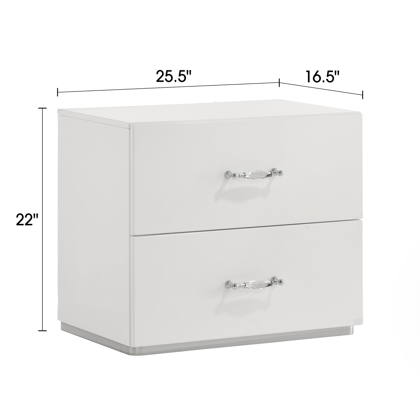 25.5" Contemporary White Nightstand with Rhinestone Accents and High-Gloss UV Finish
