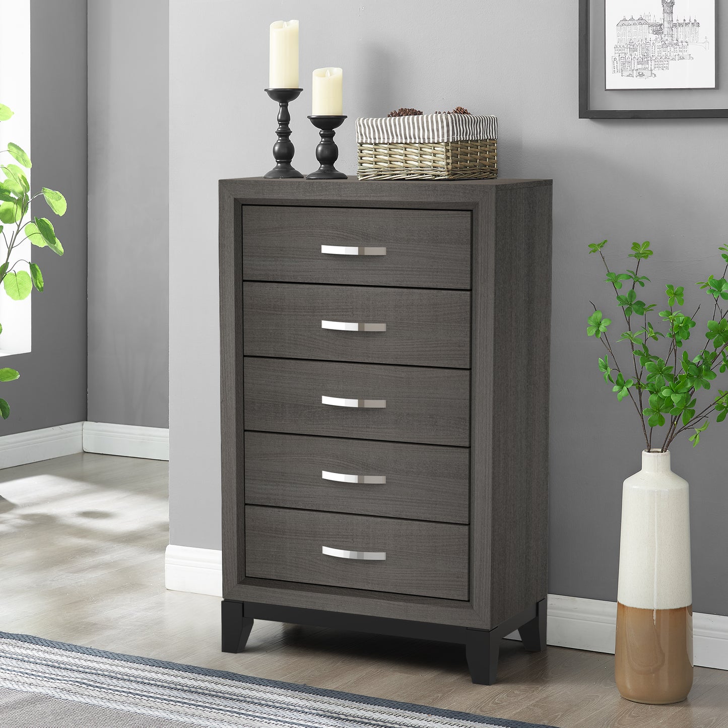 31"W Gray Contemporary Chest with Two-Tone Design and Wooden Legs