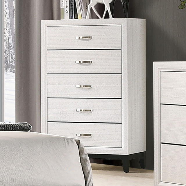 31"W White Modern Chest with Two-Tone Design and Wooden Legs