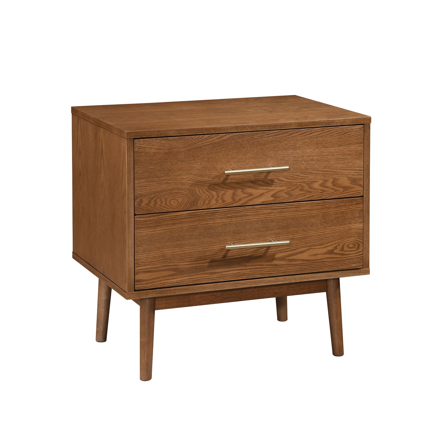 23" Mid-Century Modern Walnut Night Stand with Gold Pulls and Tapered Legs