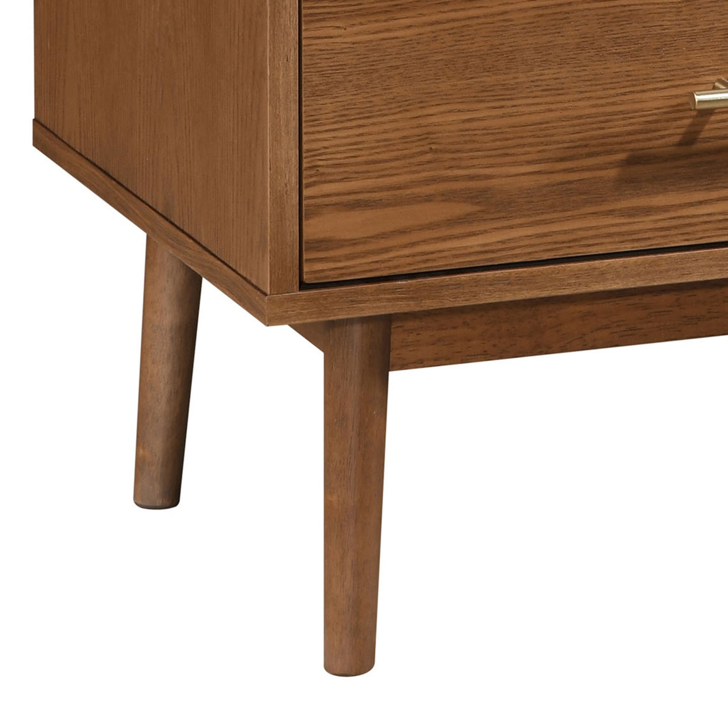 23" Mid-Century Modern Walnut Night Stand with Gold Pulls and Tapered Legs
