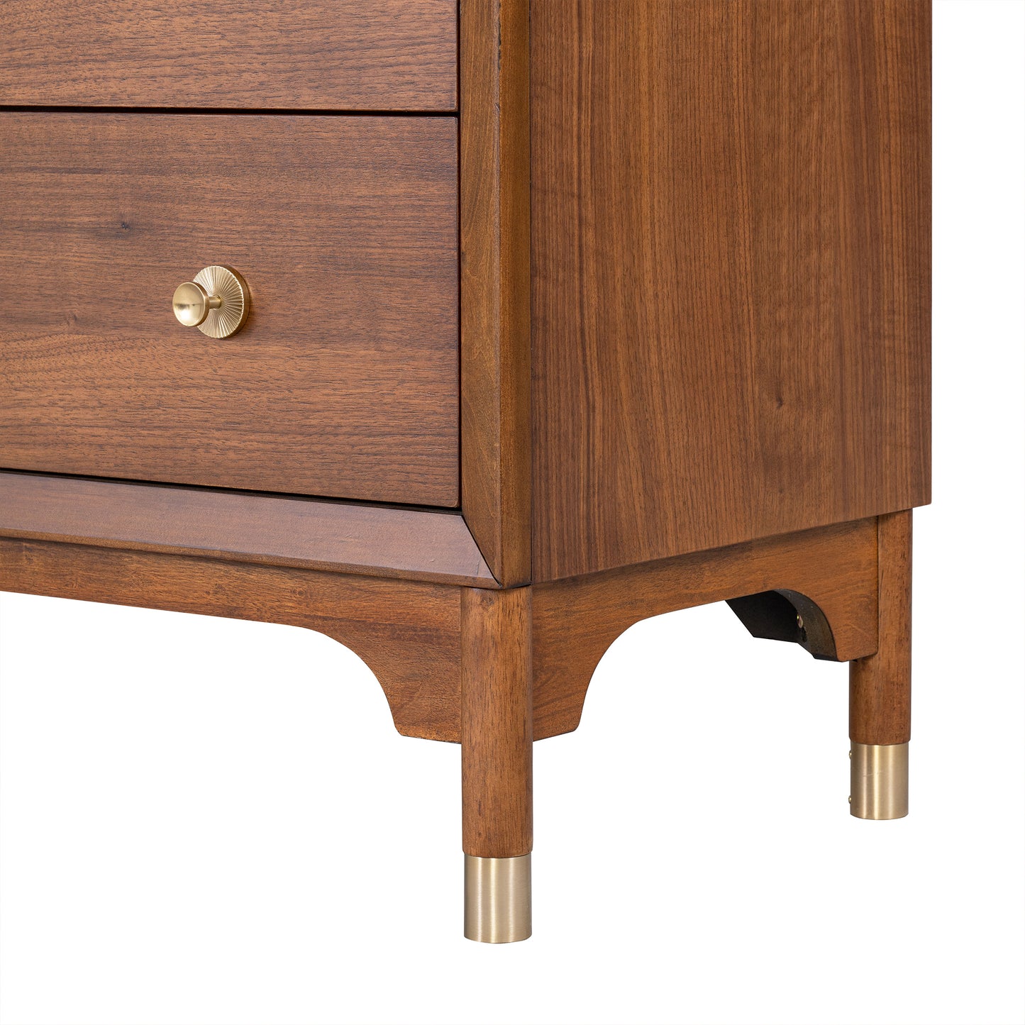 26" Mid-Century Walnut Nightstand with USB Port, LED Light, and Gold Accents