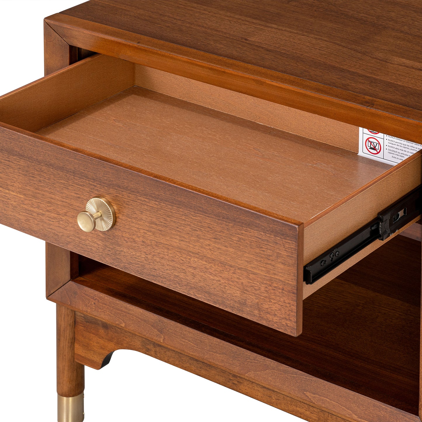 26" Mid-Century Walnut Nightstand with USB Port, LED Light, and Gold Accents