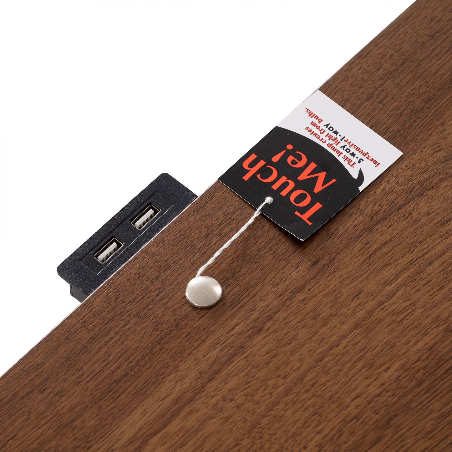 26" Mid-Century Walnut Nightstand with USB Port, LED Light, and Gold Accents