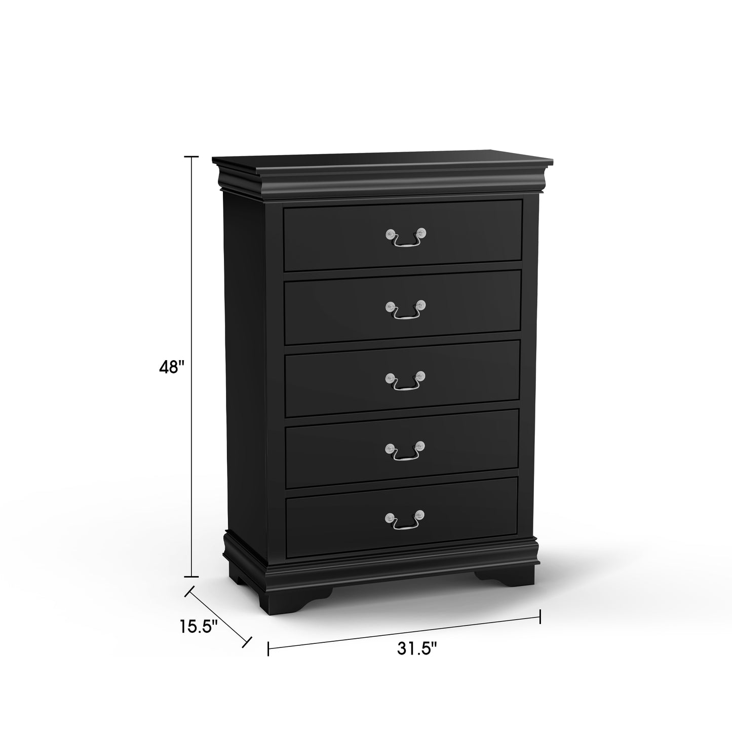 31.5"W Black Transitional Chest with Dovetail Drawers and Bracket Feet