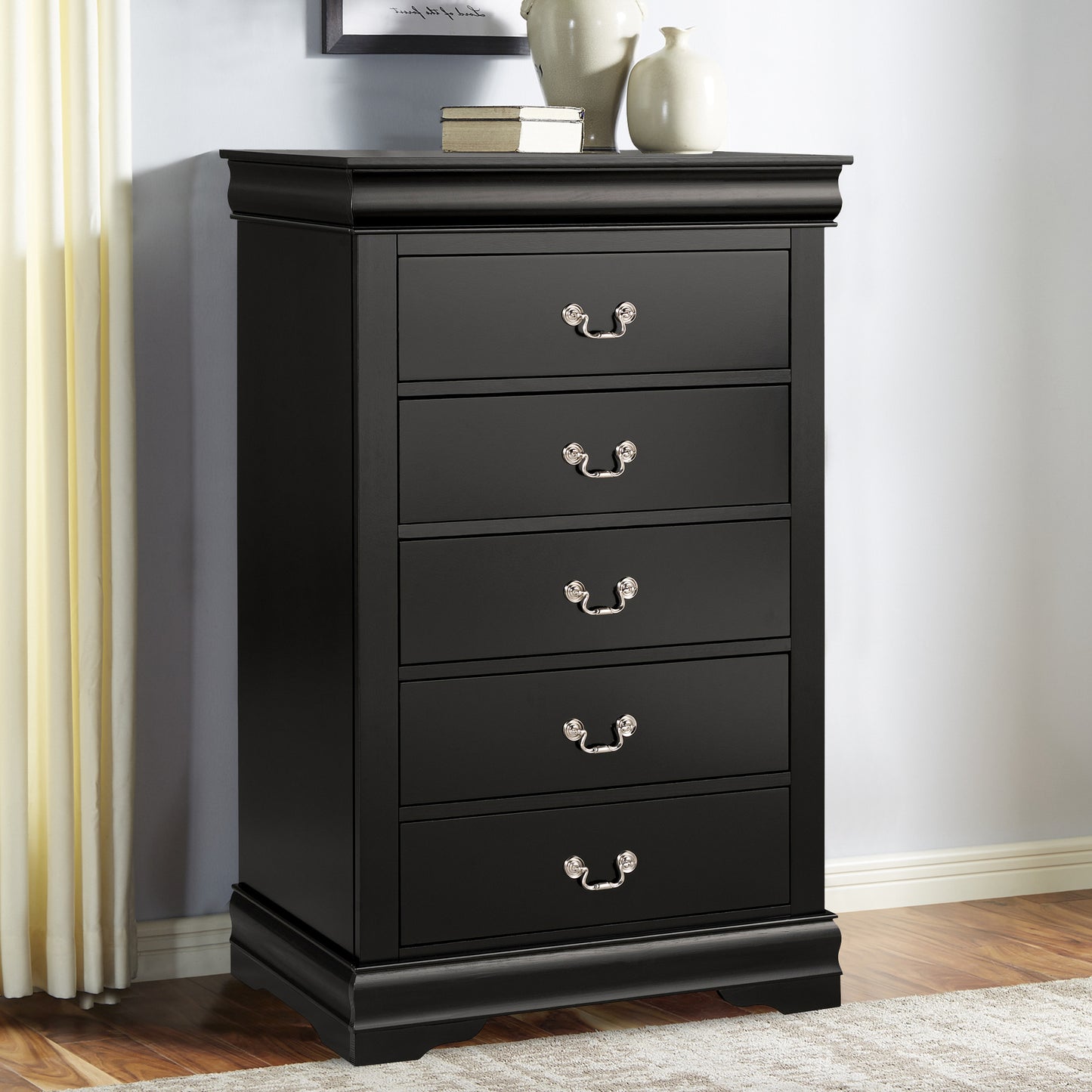 31.5"W Black Transitional Chest with Dovetail Drawers and Bracket Feet