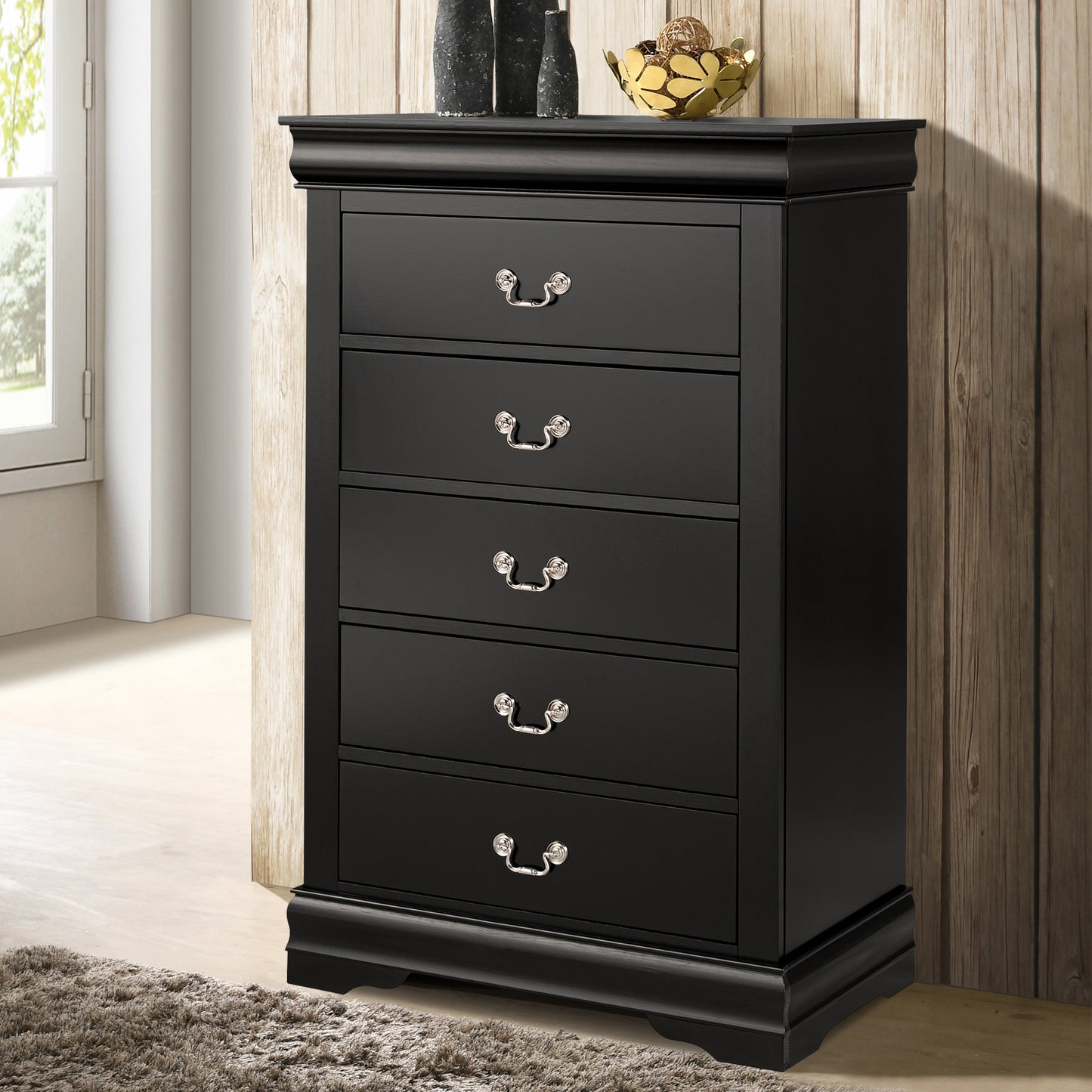 31.5"W Black Transitional Chest with Dovetail Drawers and Bracket Feet