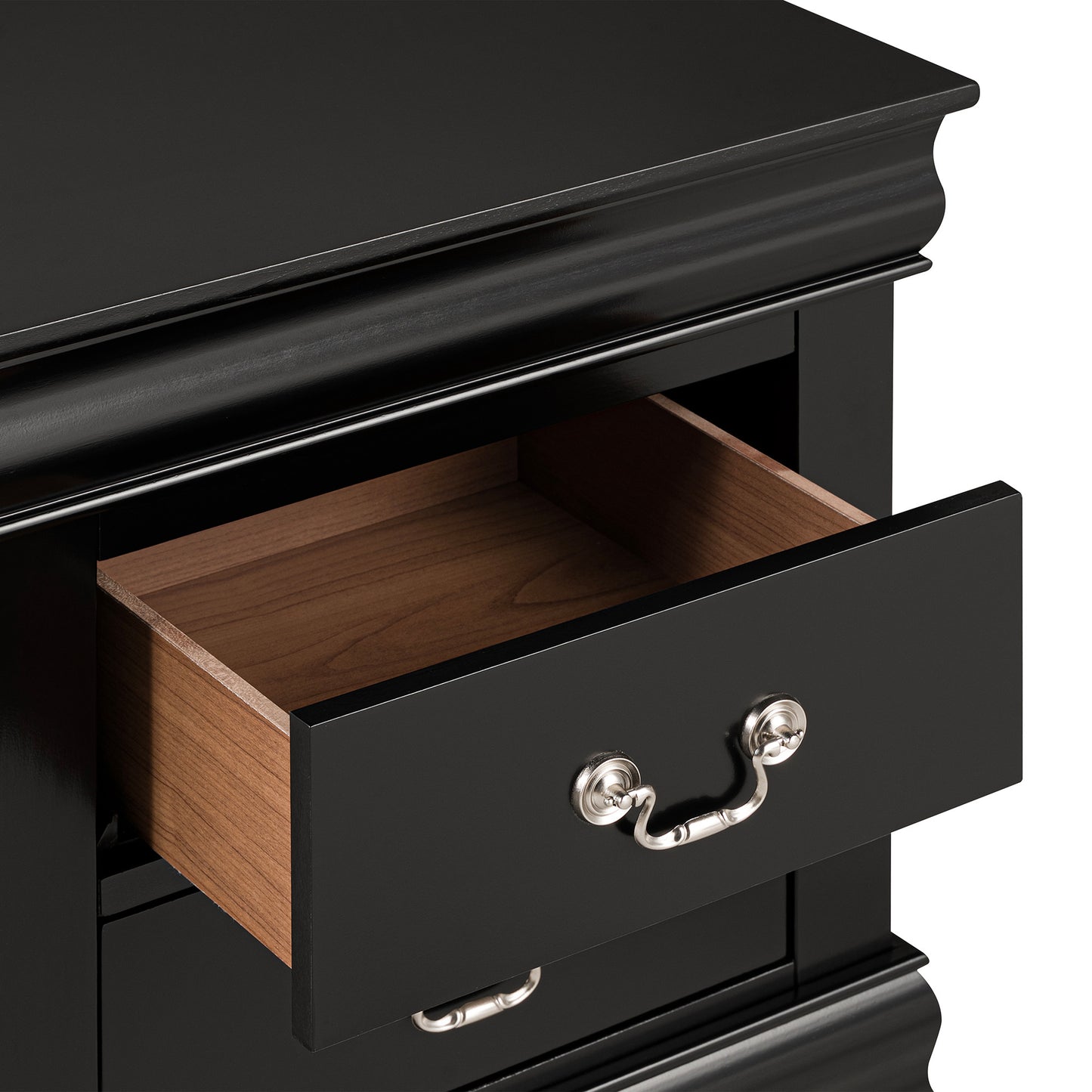 21.5"W X 15.5"D X 23.5"H Black Modern Nightstand with Hanging Drawer Pulls