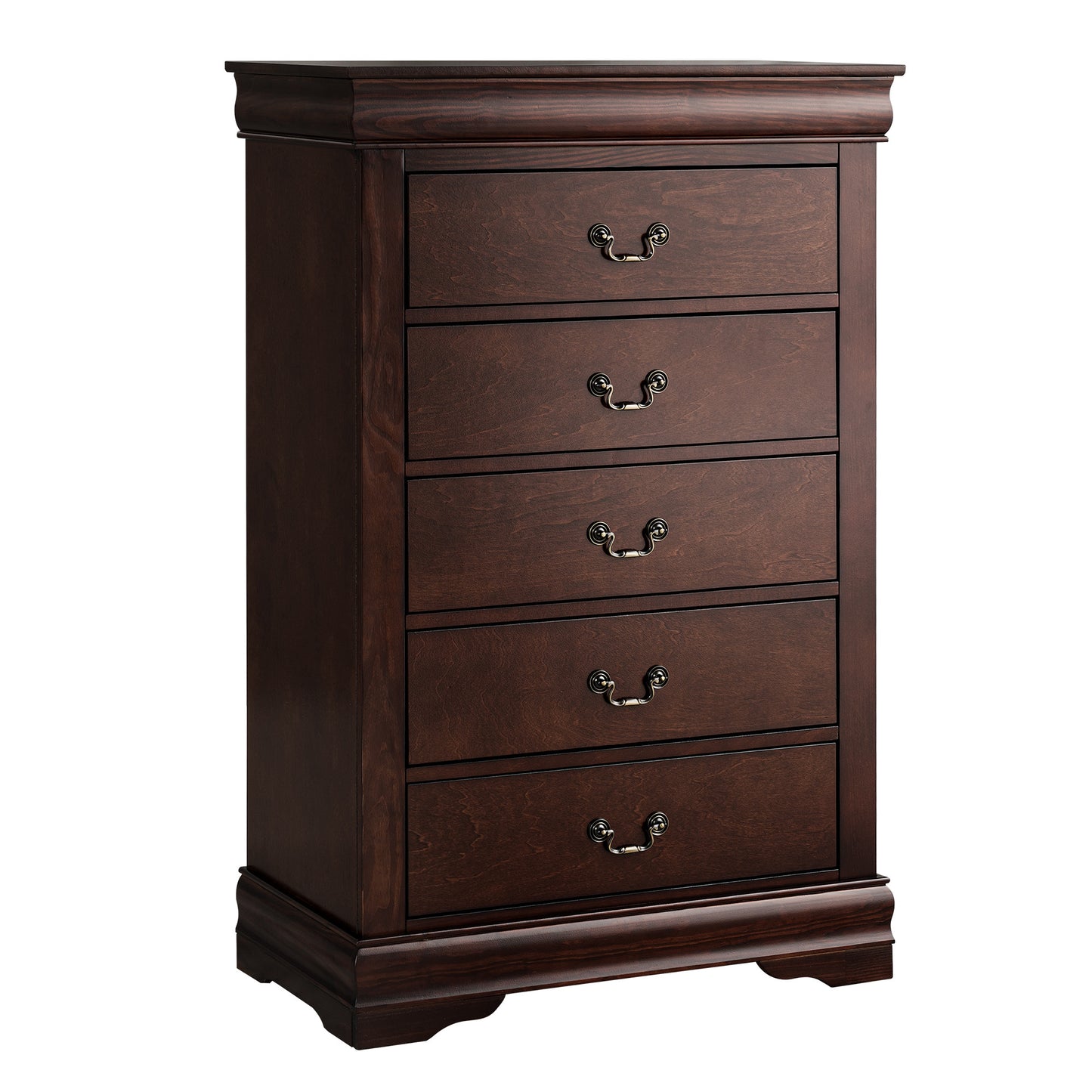 31.5"W Dark Cherry Transitional Chest with Dovetail Drawers and Bracket Feet – Solid Wood and Veneer