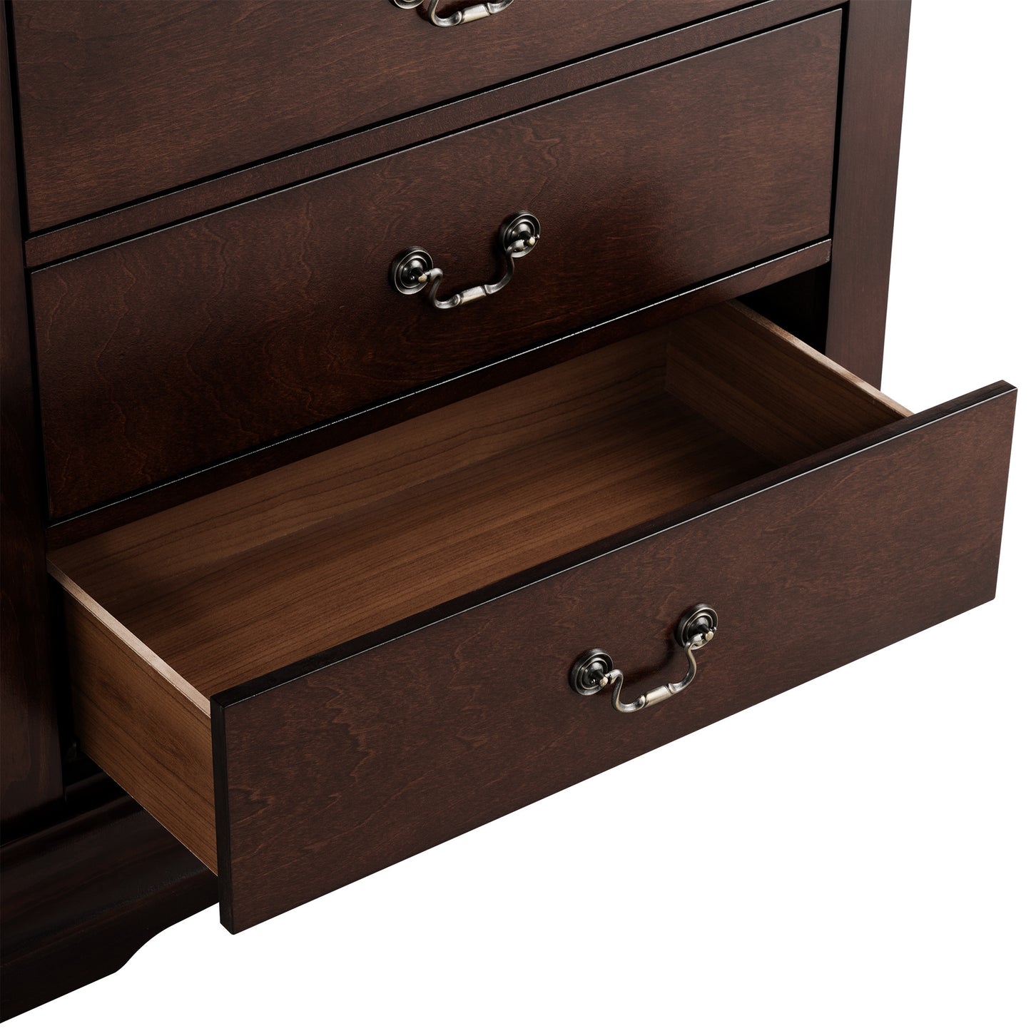 31.5"W Dark Cherry Transitional Chest with Dovetail Drawers and Bracket Feet – Solid Wood and Veneer