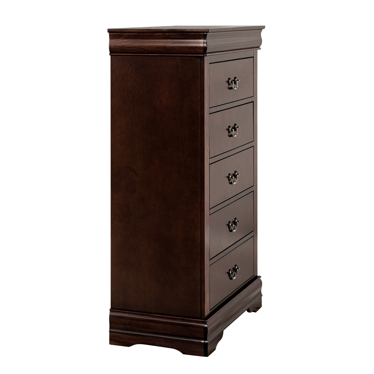 31.5"W Dark Cherry Transitional Chest with Dovetail Drawers and Bracket Feet – Solid Wood and Veneer