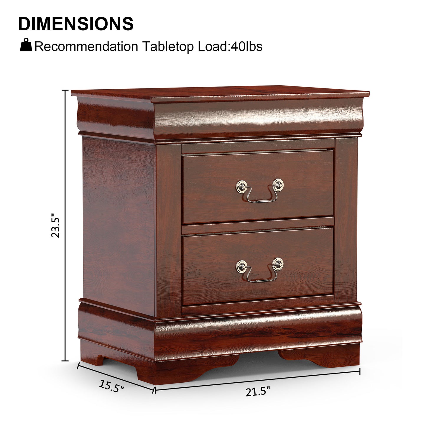 21.5"W Gray Traditional Nightstand with Dovetail Drawer and Bracket Feet - Solid Wood and Veneer