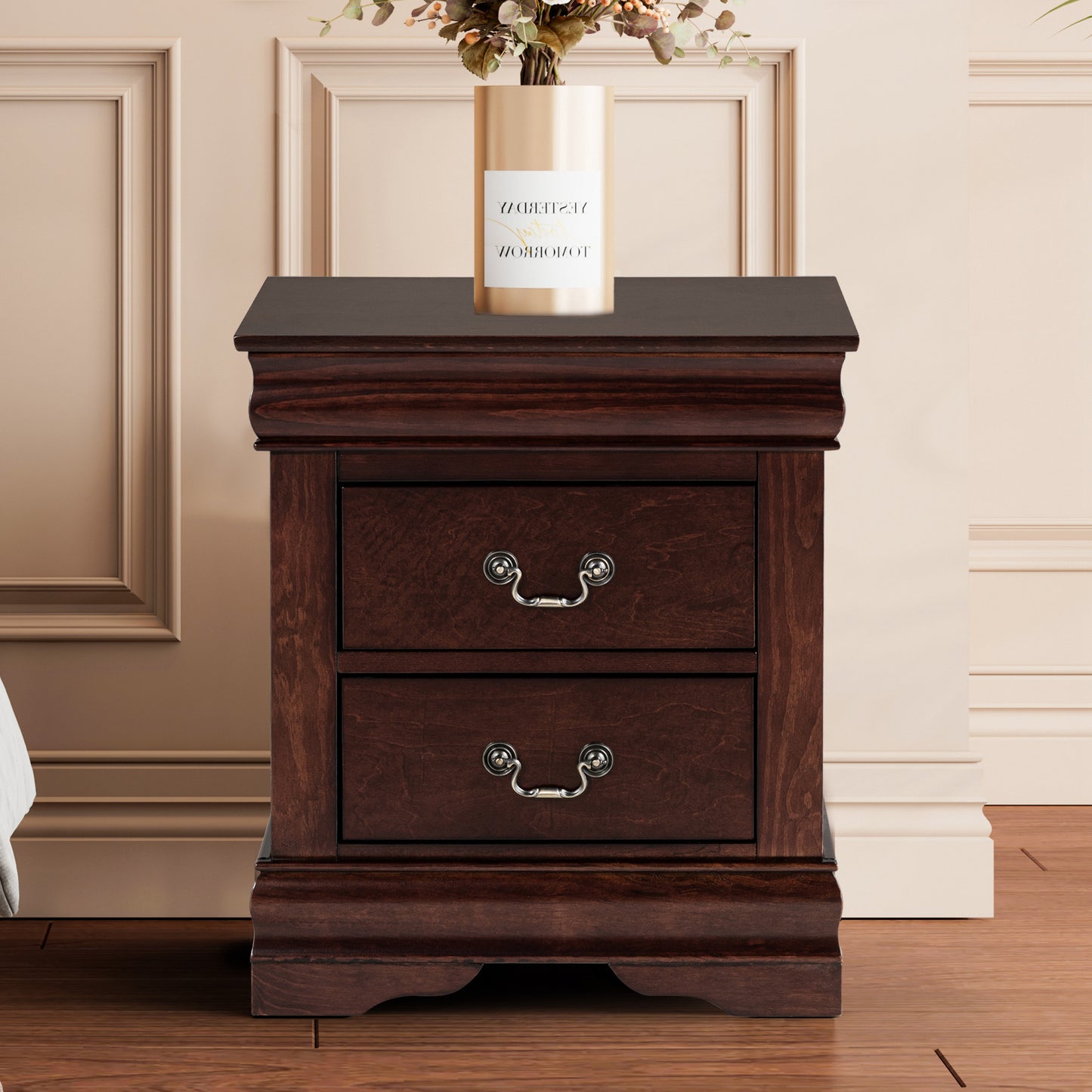 21.5"W Gray Traditional Nightstand with Dovetail Drawer and Bracket Feet - Solid Wood and Veneer