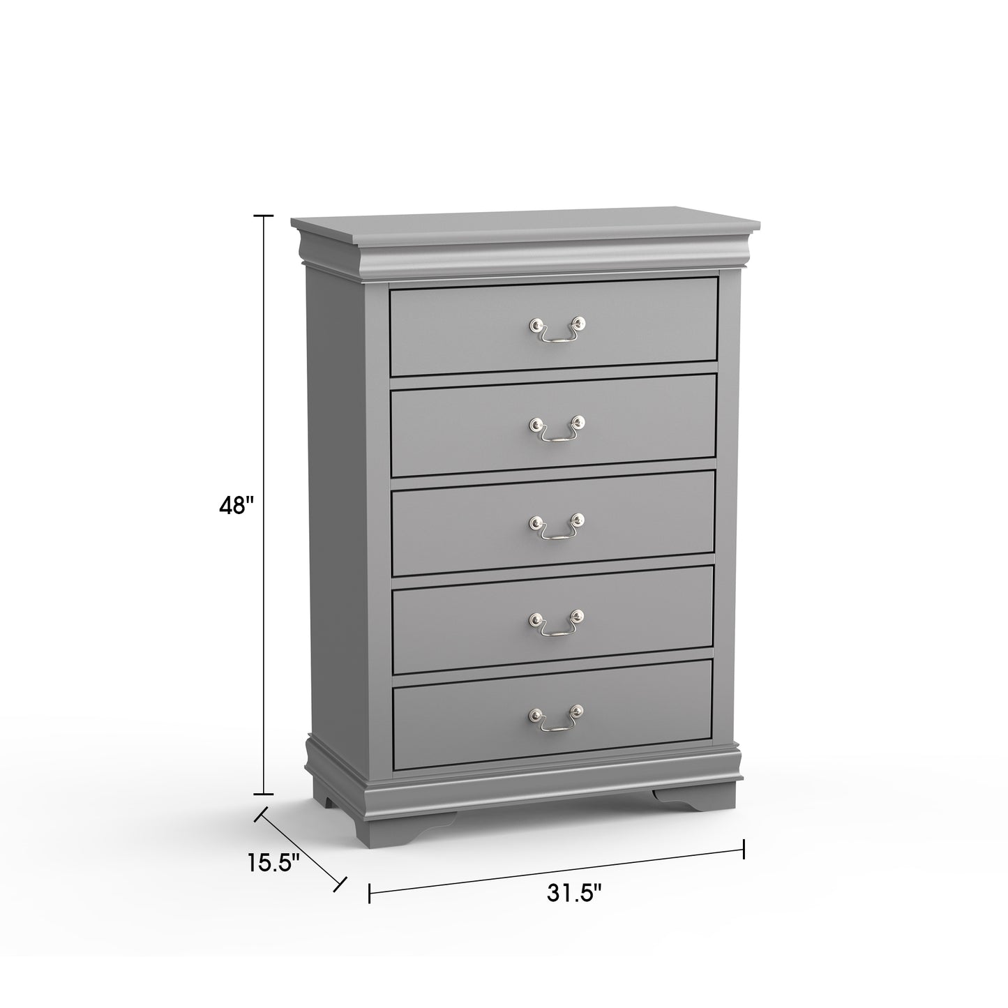 31.5"W Gray Modern Chest with English Dovetail Drawers – Solid Wood and Veneer
