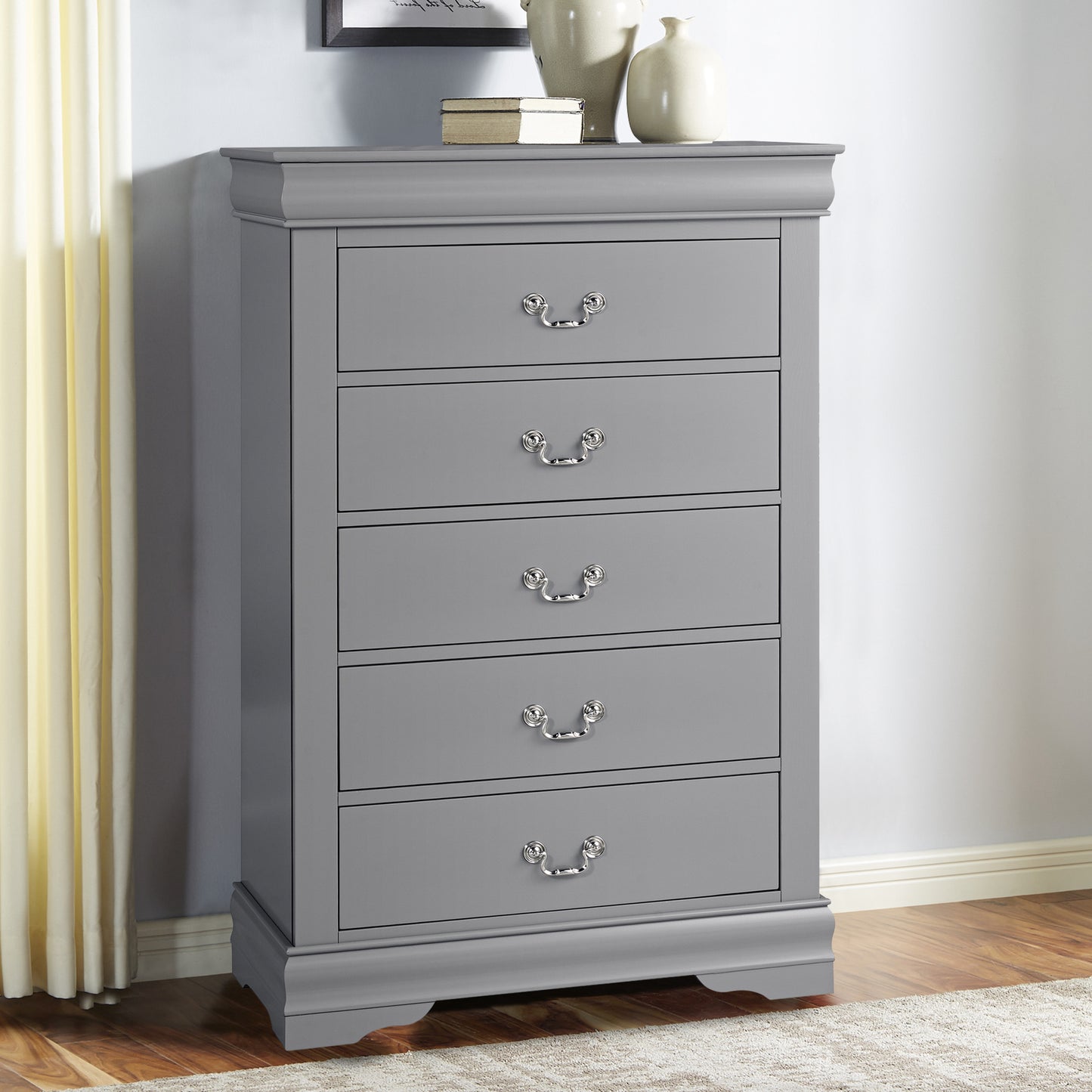 31.5"W Gray Modern Chest with English Dovetail Drawers – Solid Wood and Veneer