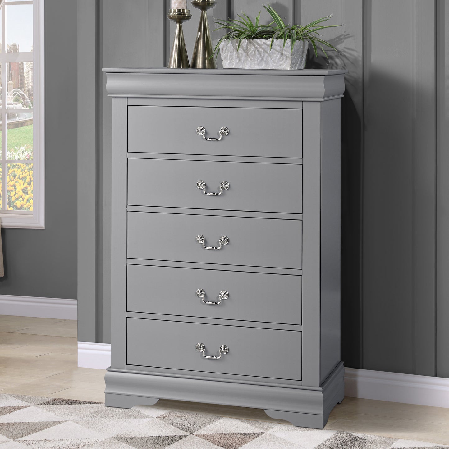 31.5"W Gray Modern Chest with English Dovetail Drawers – Solid Wood and Veneer