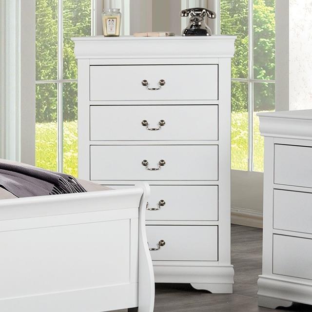 31.5"W White Transitional Chest with Dovetail Drawers and Bracket Feet