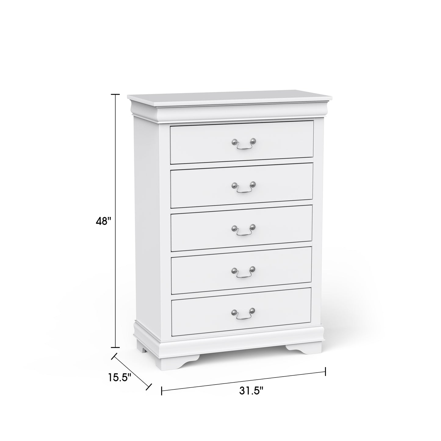 31.5"W White Transitional Chest with Dovetail Drawers and Bracket Feet