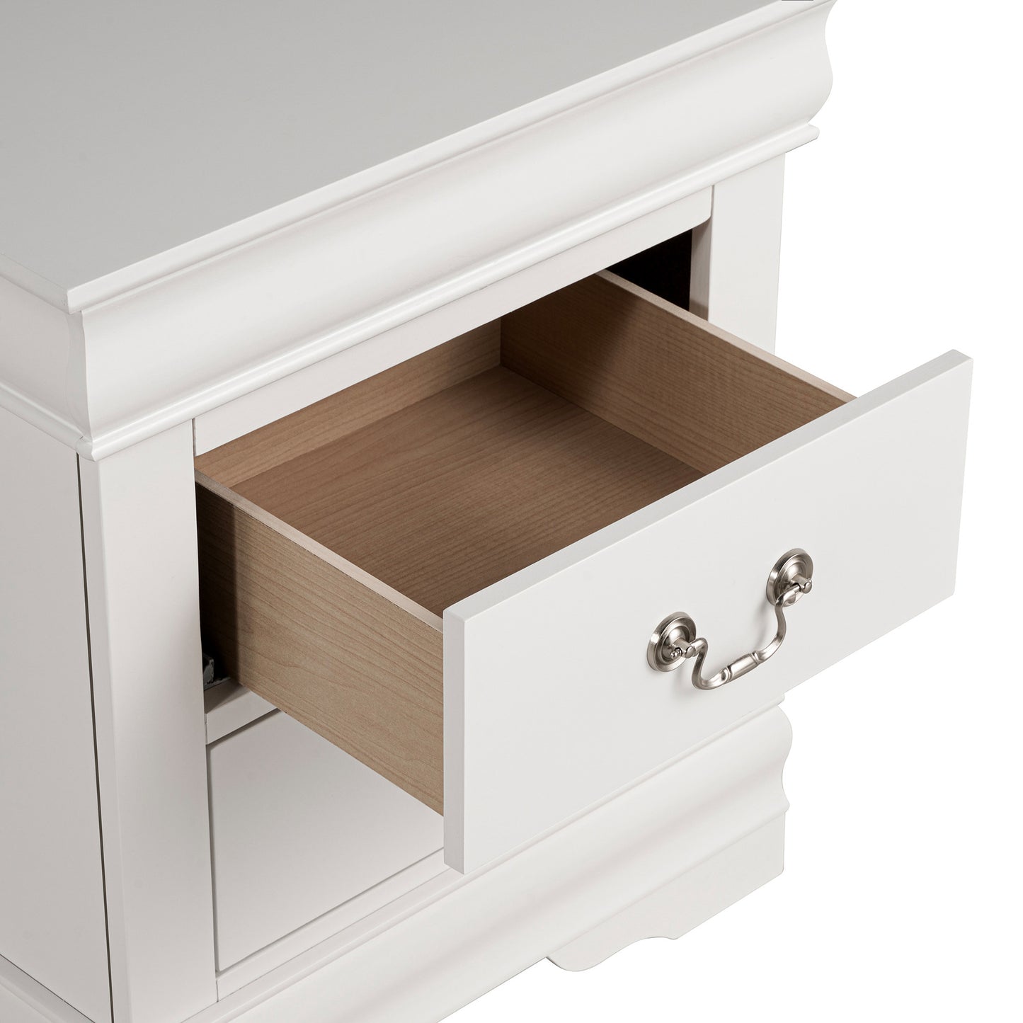 21.5"W White Traditional Nightstand with Hanging Drawer Pulls
