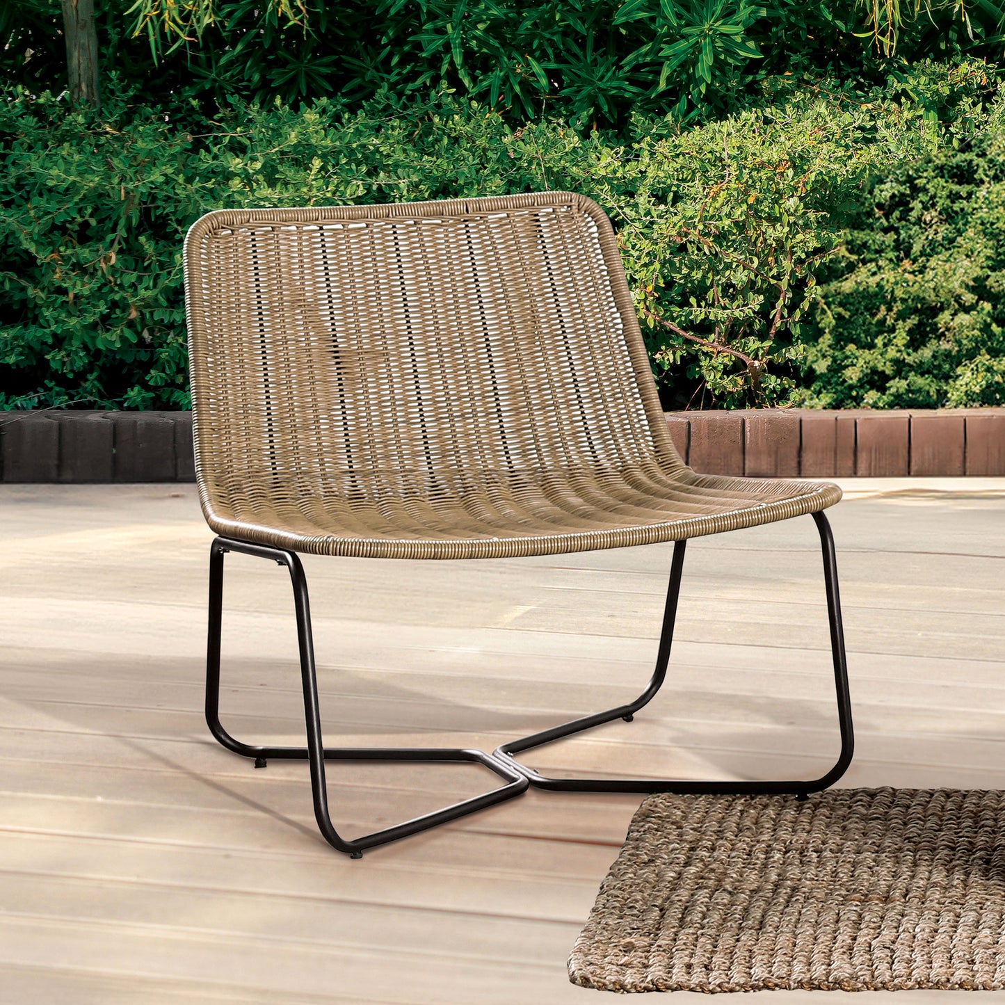 3-Piece Natural and Black Wicker Outdoor Conversation Set with Lounge Chairs and Table