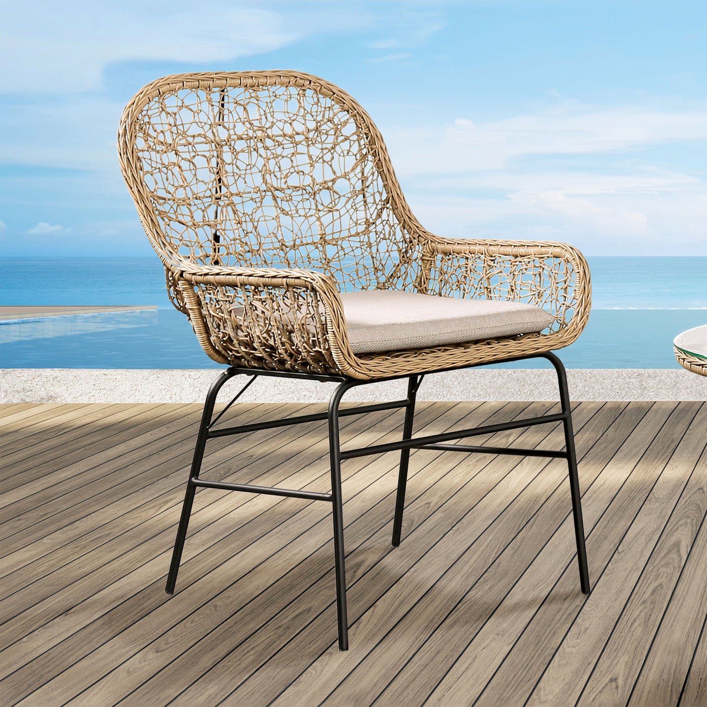 4-Piece Contemporary Natural Outdoor Conversation Set with Glass Table
