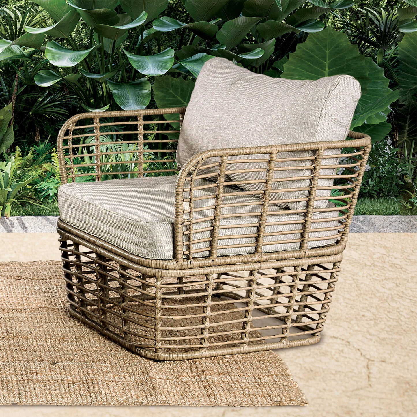 3-Piece Outdoor Conversation Set with Beige Cushions and 30" Coffee Table