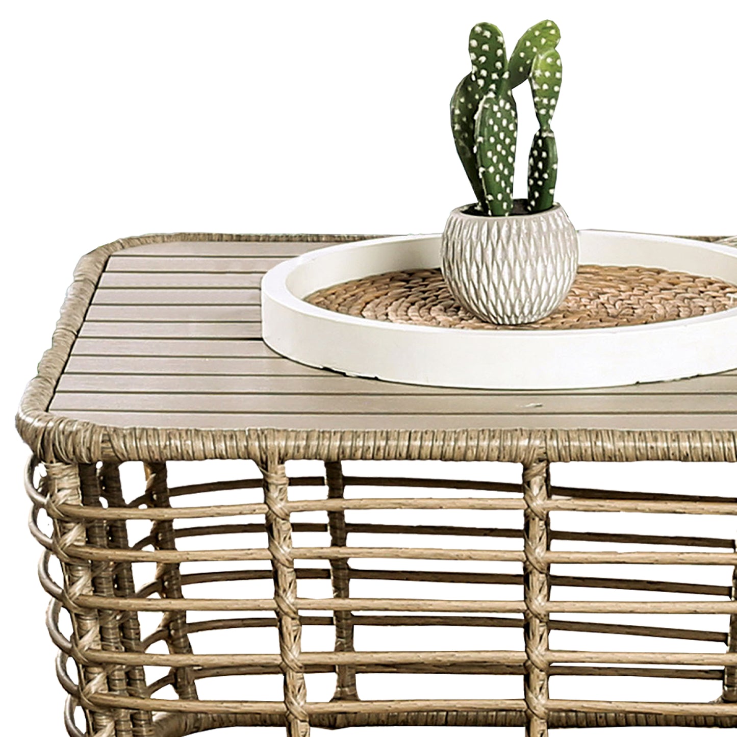 3-Piece Outdoor Conversation Set with Beige Cushions and 30" Coffee Table