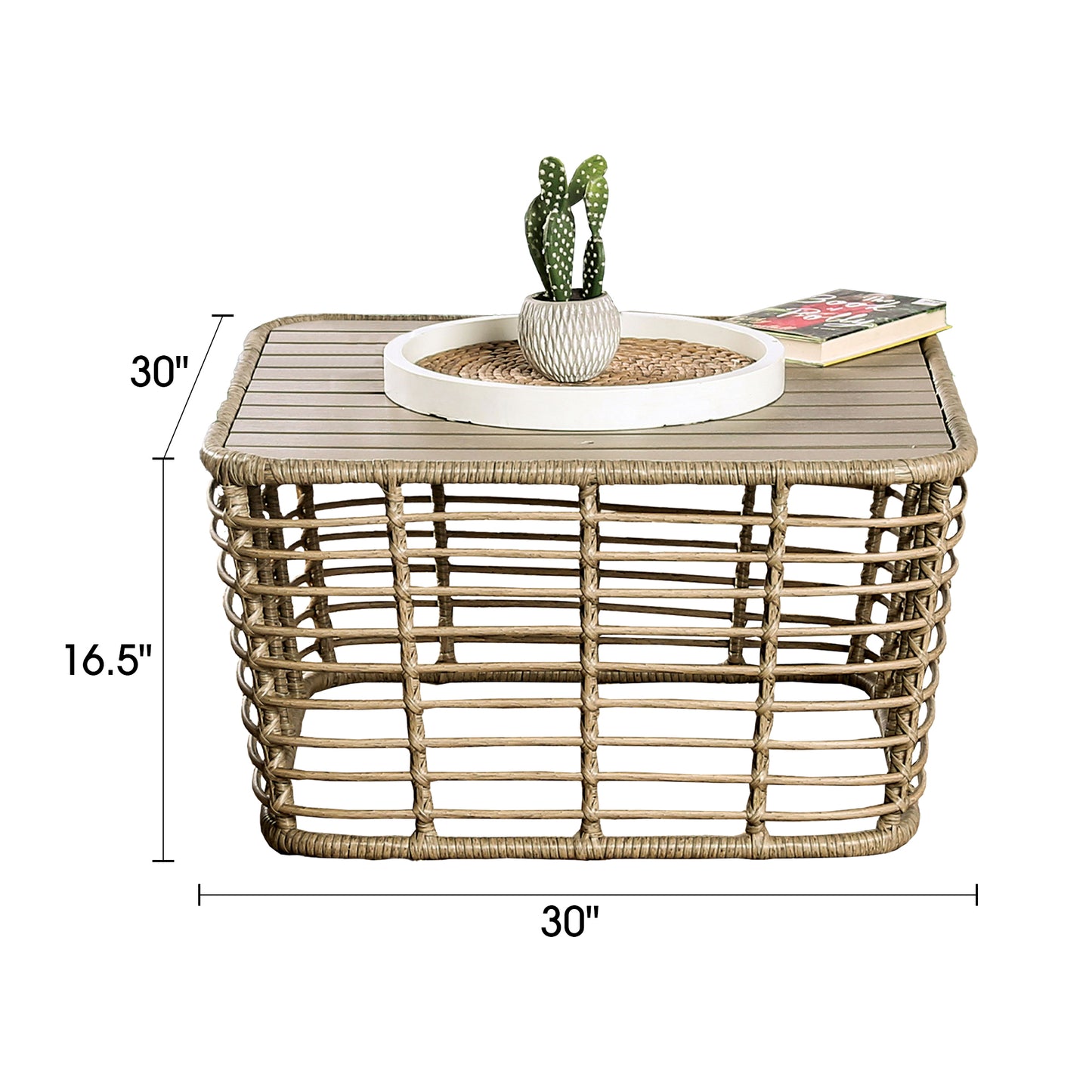 3-Piece Outdoor Conversation Set with Beige Cushions and 30" Coffee Table