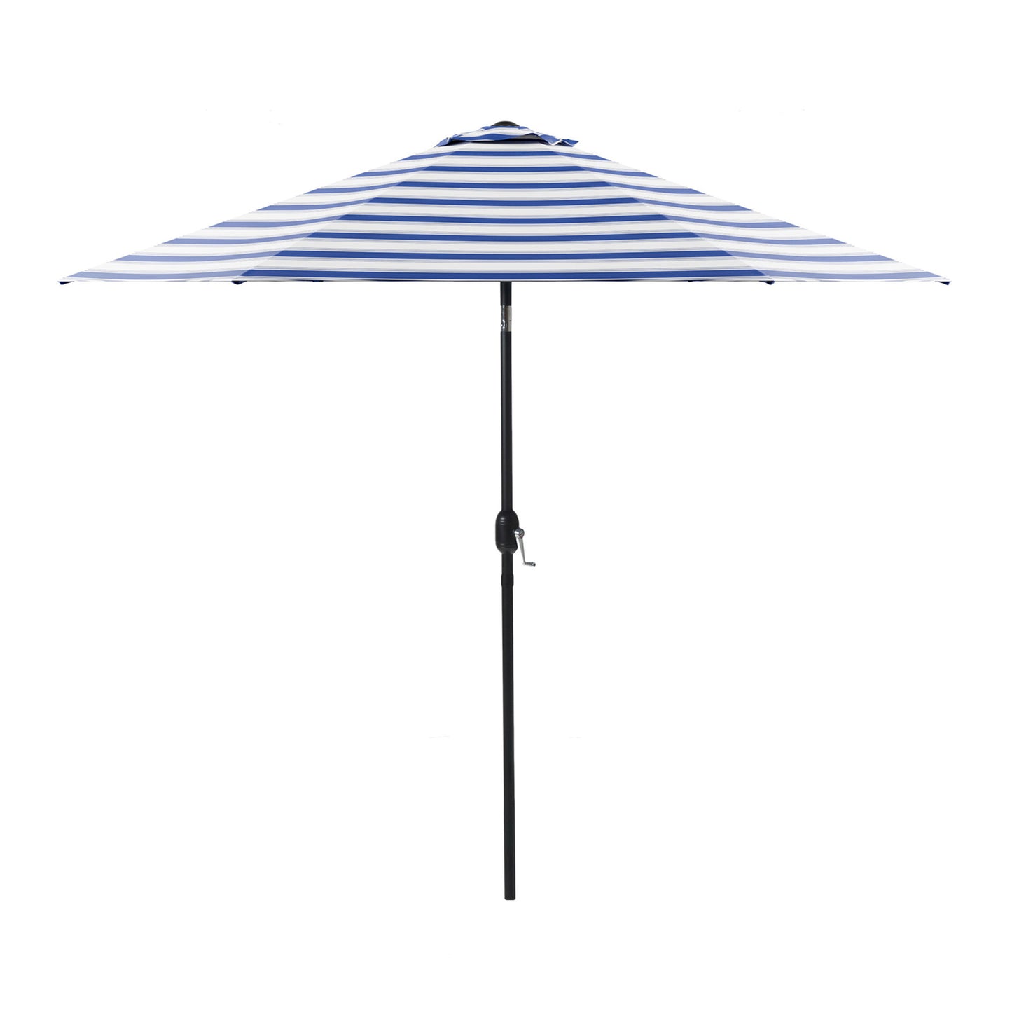 106" Blue and White Market Umbrella with Tilt-Adjustable Joint and Black Metal Frame