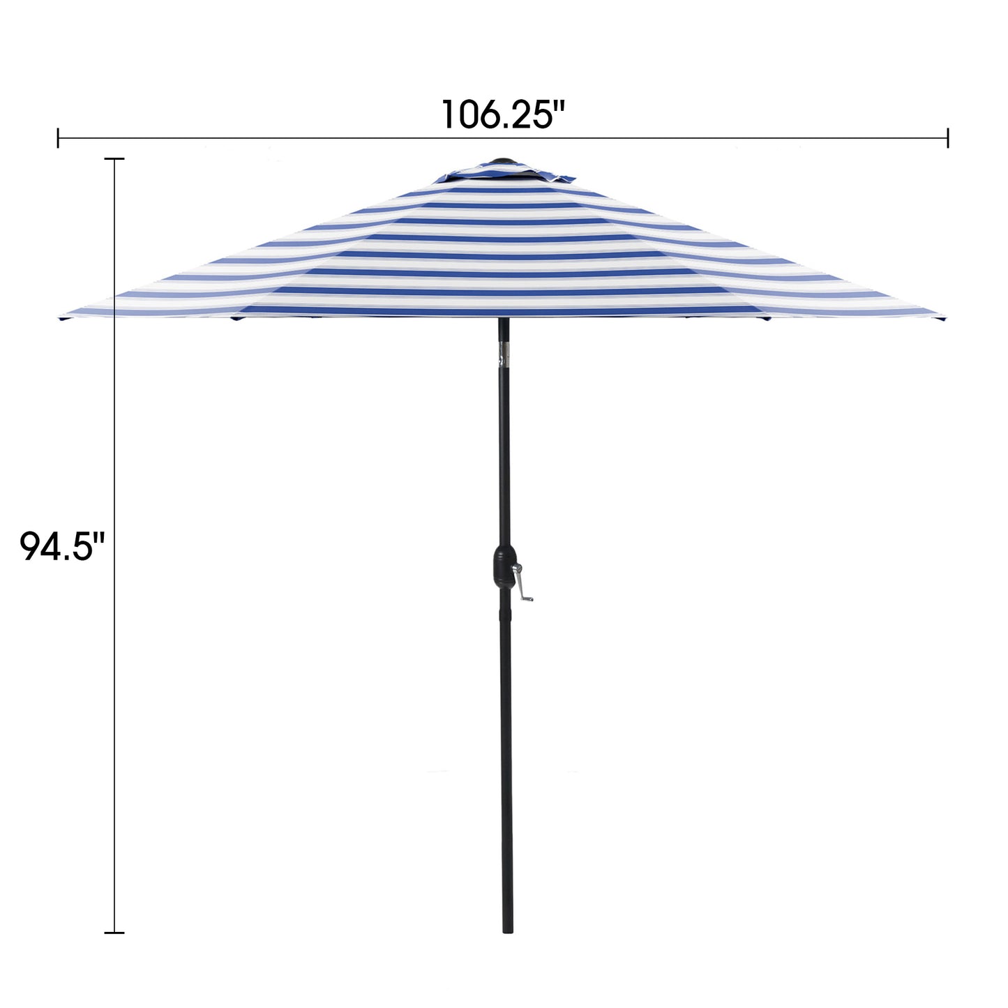 106" Blue and White Market Umbrella with Tilt-Adjustable Joint and Black Metal Frame