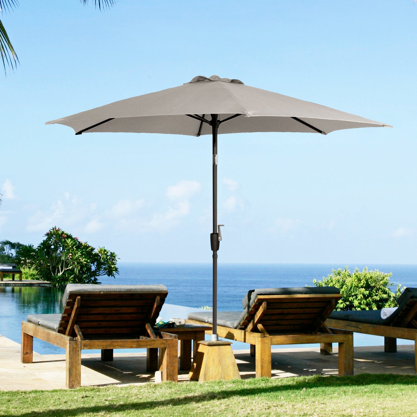 106" Round Tilting Umbrella in Canvas Stone with Black Steel Frame, UV50+ Protection