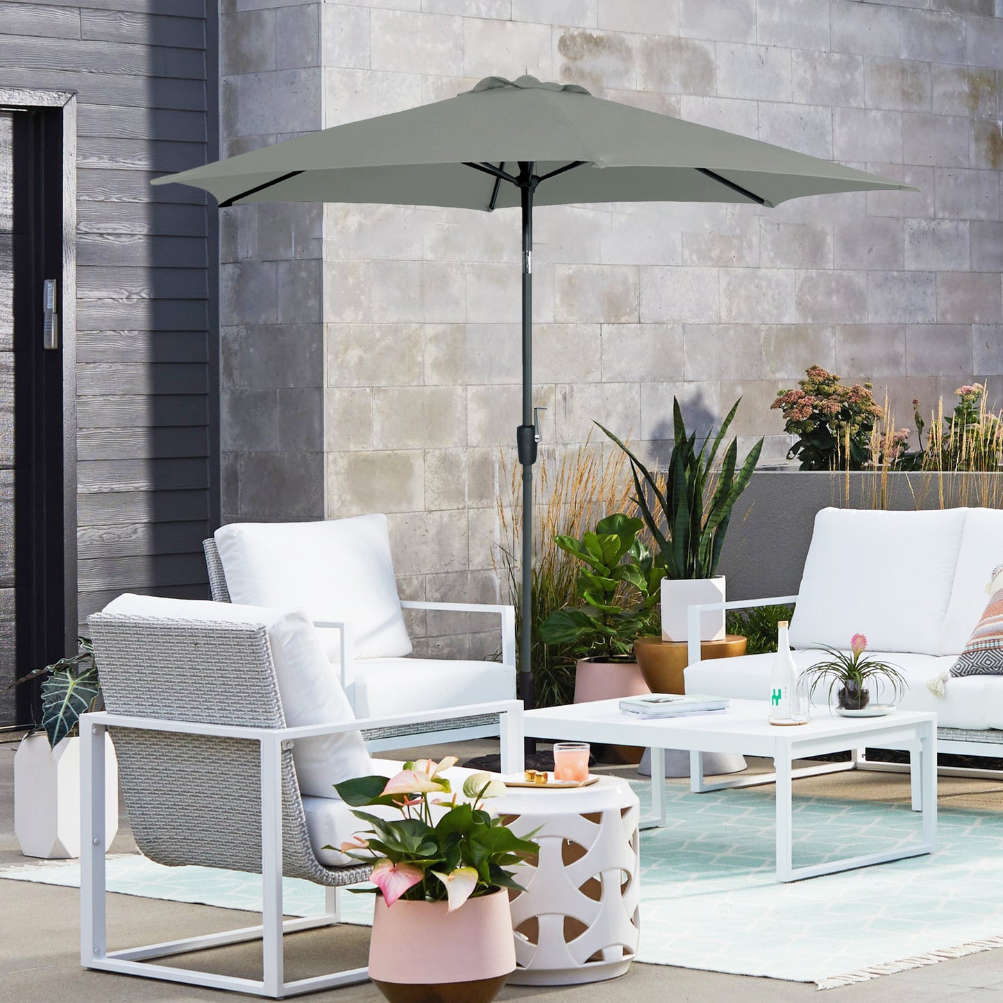106" Modern Graphite Round Tilting Patio Umbrella with UV 50+ Protection
