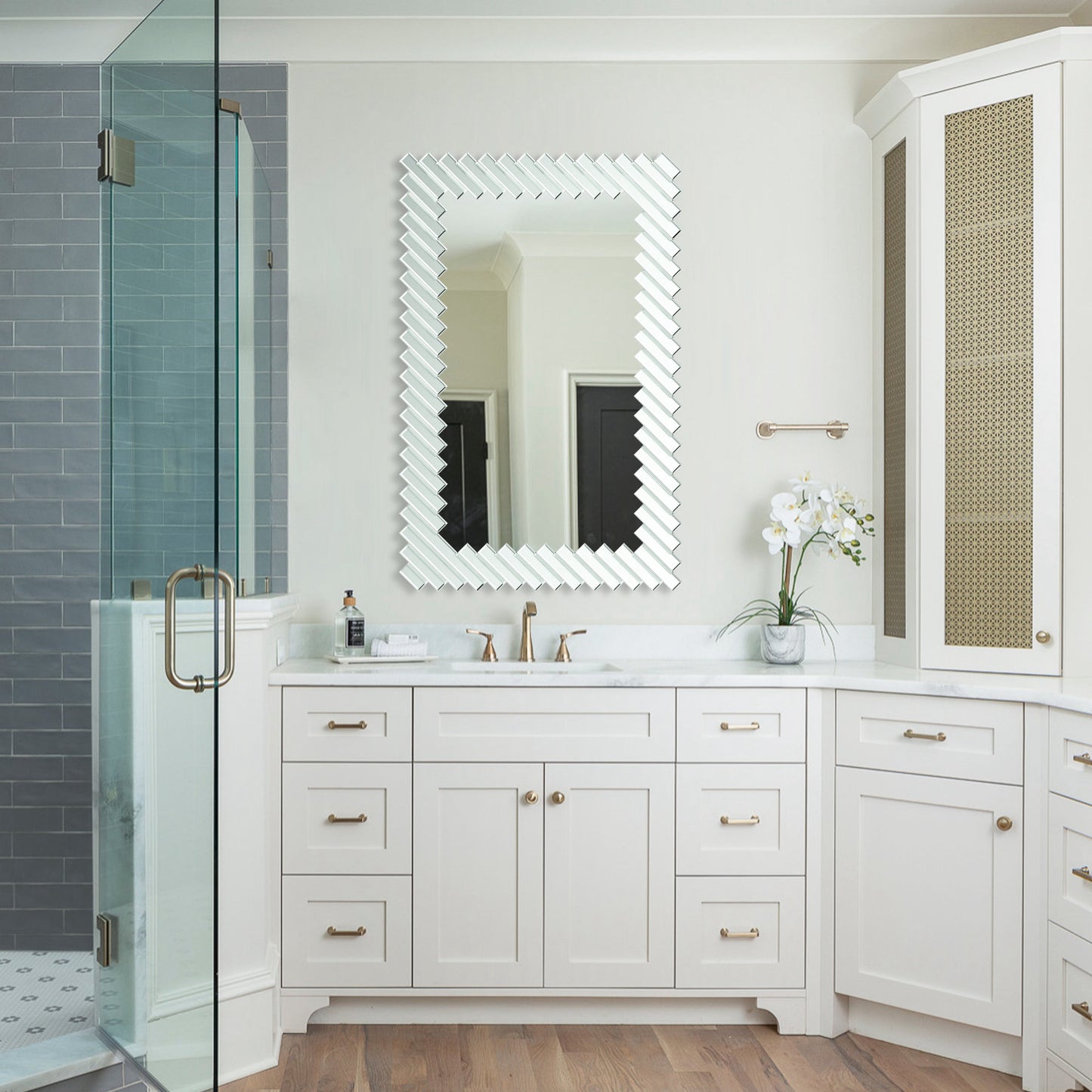 IHOMEADORE 26.8 in. W x 39.3 in. H Silver Rectangle Framed Bathroom Vanity Mirror, Modern