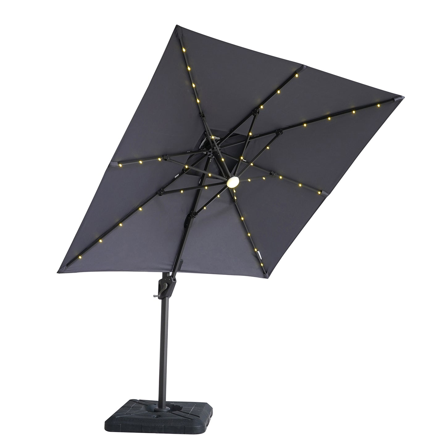 8 Ft Gray Square Patio Umbrella with Double Top, LED Lights, and 37" Large Base