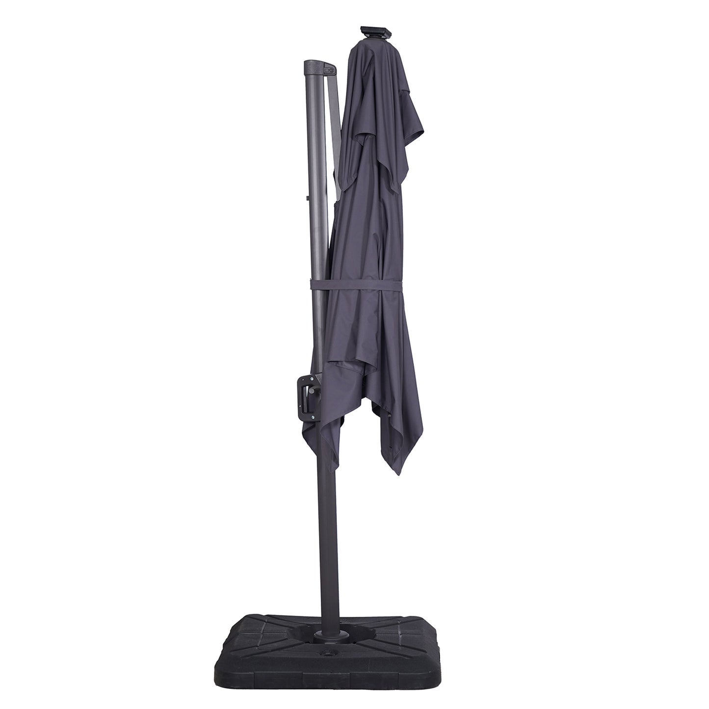 8 Ft Gray Square Patio Umbrella with Double Top, LED Lights, and 37" Large Base