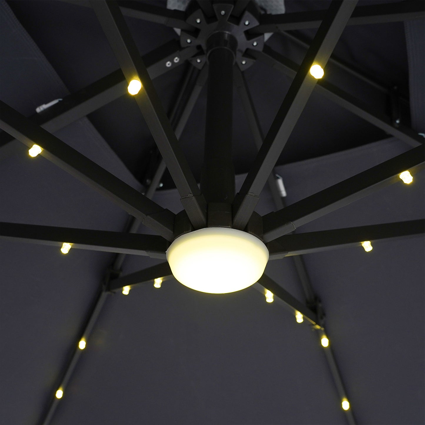 8 Ft Gray Square Patio Umbrella with Double Top, LED Lights, and 37" Large Base