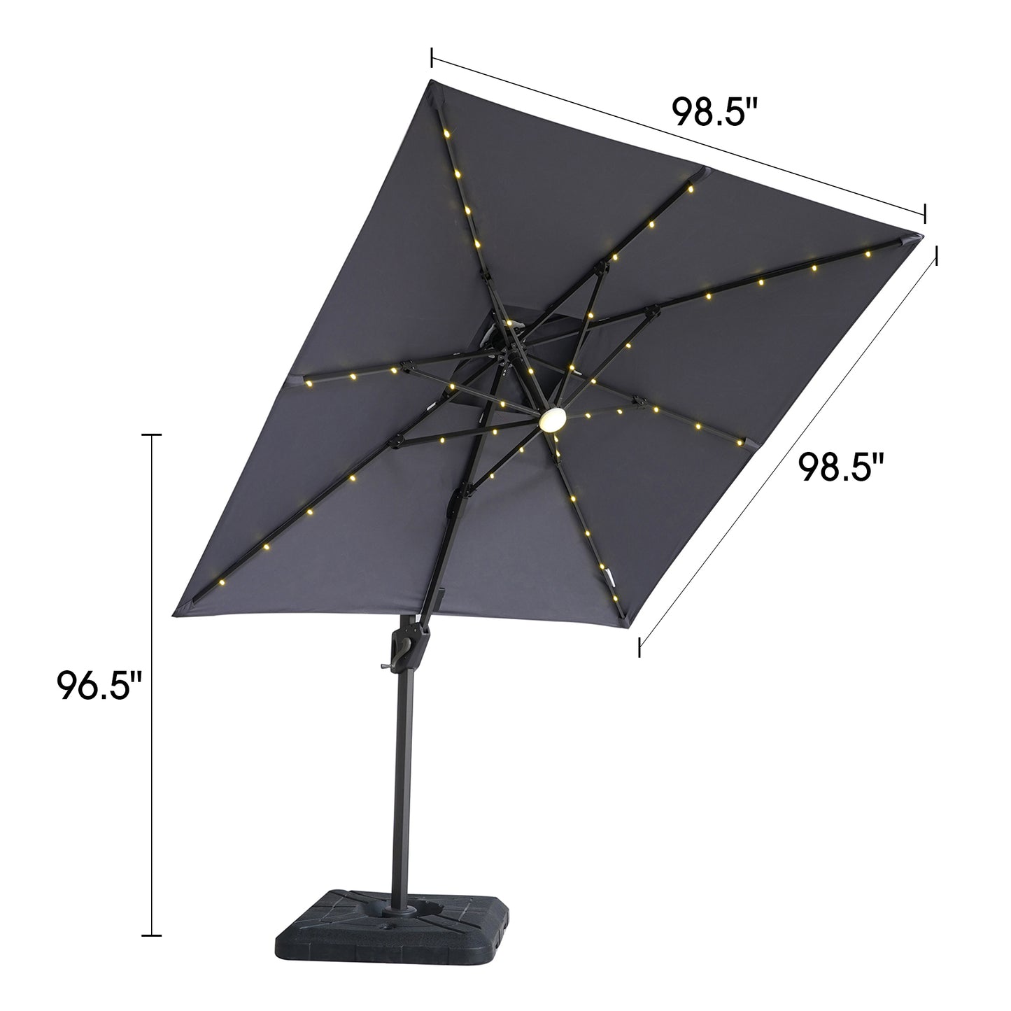 8 Ft Gray Square Patio Umbrella with Double Top, LED Lights, and 37" Large Base
