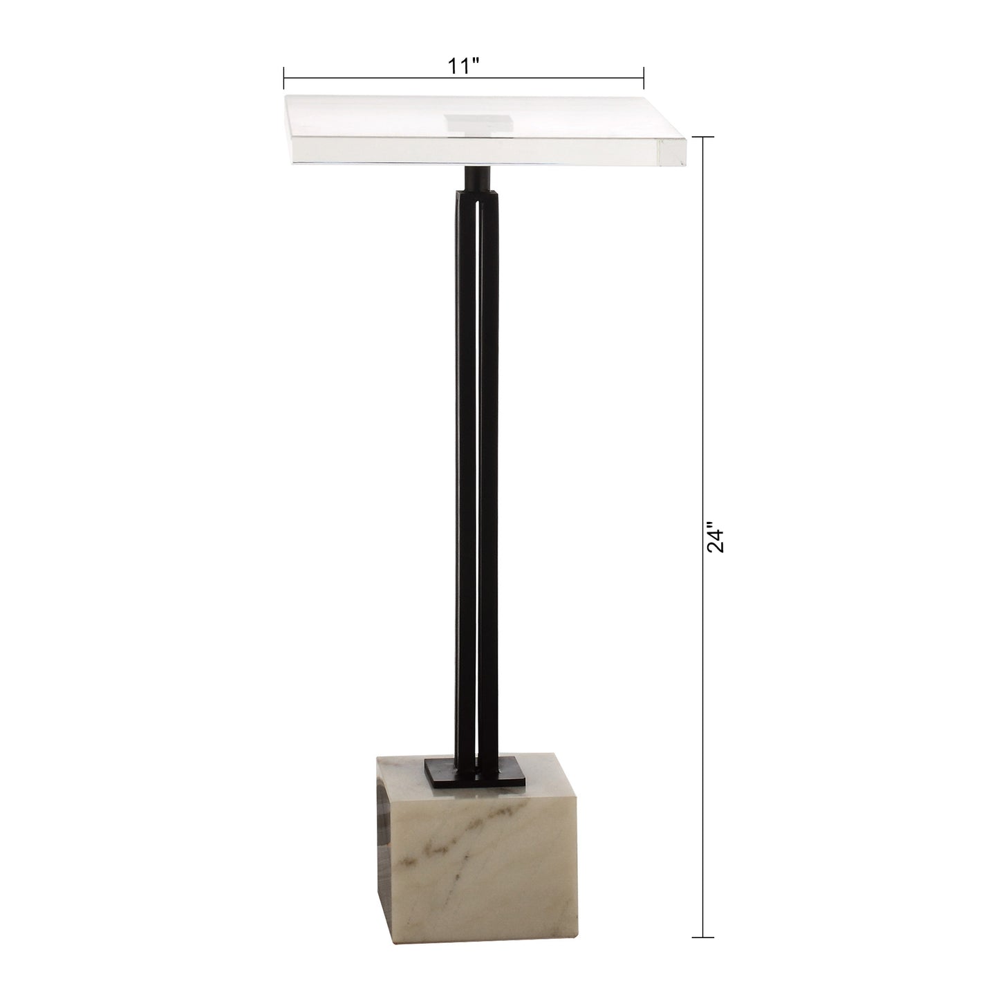 IHOMEADORE 24"H Black Square Pedestal Side Table with Marble Base, Modern