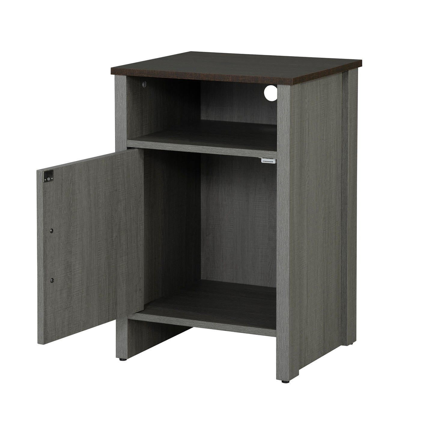 16" Rustic Farmhouse Gray Side Table with Two-Tone Design and Metal Accents