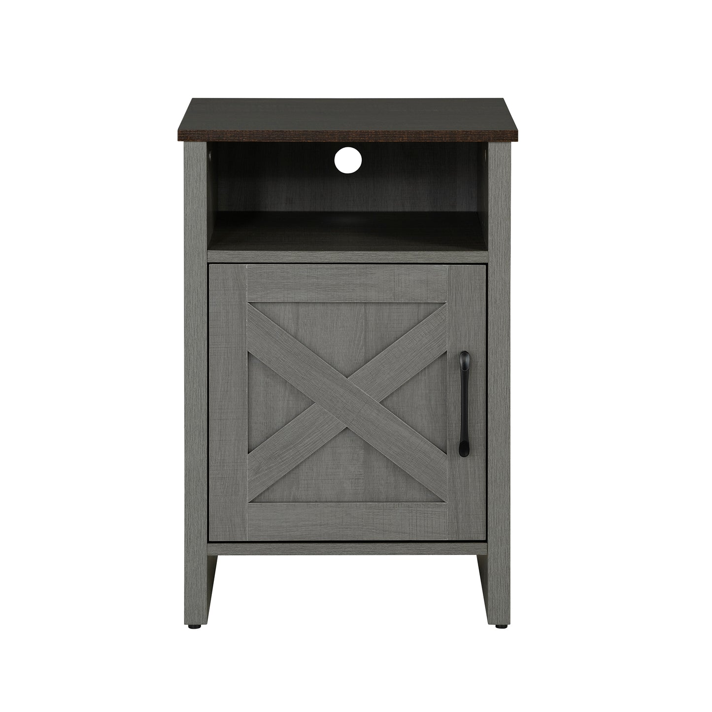 16" Rustic Farmhouse Gray Side Table with Two-Tone Design and Metal Accents